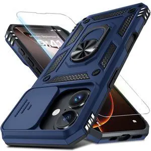 Case for iPhone 16 Phone Cover Built in Slide Camera Lens Cover+Screen Protector,Heavy Duty Shockproof Full Body PhoneCase with Finger Ring Holder Kickstand,Blue Case for iPhone 16 Phone Cover Built in Slide Camera Lens Cover+Screen Protector,Heavy Duty Shockproof Full Body PhoneCase with Finger Ring Holder Kickstand,Blue