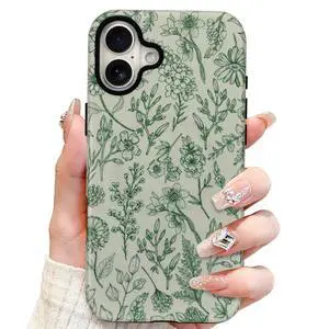 Magnetic Sage Floral Phone Case for iPhone 16, Vintage Green Flower Pattern Compatible with Magsafe Matte Protective Case Cover with Screen Protector for Girls Women Magnetic Sage Floral Phone Case for iPhone 16, Vintage Green Flower Pattern Compatible with Magsafe Matte Protective Case Cover with Screen Protector for Girls Women