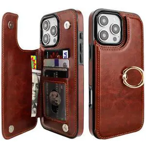 for iPhone 16 Pro Max Wallet Case with Card Holder, 360° Rotation Ring Kickstand RFID Blocking PU Leather Double Magnetic Clasp Shockproof Cover for Women and Girls 6.9 Inch (Brown) for iPhone 16 Pro Max Wallet Case with Card Holder, 360° Rotation Ring Kickstand RFID Blocking PU Leather Double Magnetic Clasp Shockproof Cover for Women and Girls 6.9 Inch (Brown)