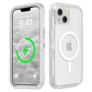 for iPhone 13 Case, Compatible with MagSafe, Durable Dual Layer Transparent Magnetic Phone Cases, Heavy Duty Shockproof and Anti-Drop Protective Cover for iPhone 13, 6.1'', Clear for iPhone 13 Case, Compatible with MagSafe, Durable Dual Layer Transparent Magnetic Phone Cases, Heavy Duty Shockproof and Anti-Drop Protective Cover for iPhone 13, 6.1'', Clear