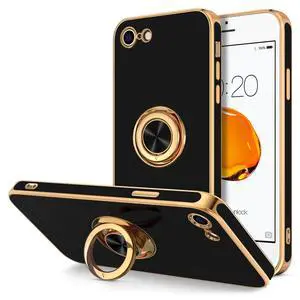 Case for iPhone SE 2022, iPhone SE 2020, iPhone 7 Case, iPhone 8 Case with Ring Holder Stand Magnetic Kickstand, Plating Rose Gold Soft TPU Bumper Camera Protection Shockproof Phone Cases-Black Case for iPhone SE 2022, iPhone SE 2020, iPhone 7 Case, iPhone 8 Case with Ring Holder Stand Magnetic Kickstand, Plating Rose Gold Soft TPU Bumper Camera Protection Shockproof Phone Cases-Black