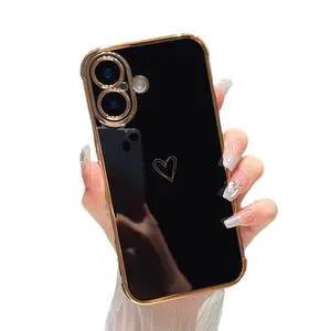 Designed for iPhone 16 Case 6.1 inch,Cute Plating Edge Love Hearts Pattern with Camera Lens Protection Phone Cover for Girls Women,Black Designed for iPhone 16 Case 6.1 inch,Cute Plating Edge Love Hearts Pattern with Camera Lens Protection Phone Cover for Girls Women,Black