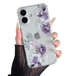 Soft Case Compatible with iPhone 17, Clear Floral Flower Pattern Print Design Flexible TPU Shockproof Cover for Women Girls, Flower Protective Phone Case, Purple Peony Soft Case Compatible with iPhone 17, Clear Floral Flower Pattern Print Design Flexible TPU Shockproof Cover for Women Girls, Flower Protective Phone Case, Purple Peony