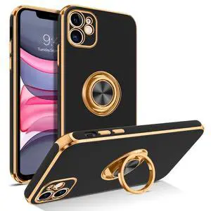 for iPhone 11 Case with 360° Ring Holder, Shockproof Slim Kickstand Magnetic Support Car Mount Women Men Non-Slip Protective Phone Case for iPhone 11 6.1", Black/Gold for iPhone 11 Case with 360° Ring Holder, Shockproof Slim Kickstand Magnetic Support Car Mount Women Men Non-Slip Protective Phone Case for iPhone 11 6.1", Black/Gold