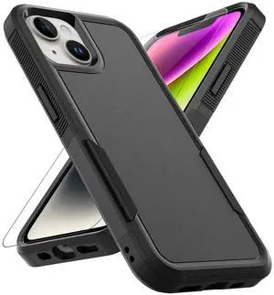 Heavy Duty Phone Case: Dual Layer Protective, Shockproof, Rugged Bumper Tough with Screen Protector - 16FT Military Grade Drop Tested for iPhone 14 / iPhone 13, Black Heavy Duty Phone Case: Dual Layer Protective, Shockproof, Rugged Bumper Tough with Screen Protector - 16FT Military Grade Drop Tested for iPhone 14 / iPhone 13, Black