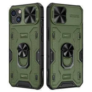 for iPhone 13/14 Kickstand Case with Slide Lens Cover, Built-in 360° Rotate Ring Stand Magnetic Car Mount Cover for iPhone 14/13 6.1 inch 2021 - Green for iPhone 13/14 Kickstand Case with Slide Lens Cover, Built-in 360° Rotate Ring Stand Magnetic Car Mount Cover for iPhone 14/13 6.1 inch 2021 - Green
