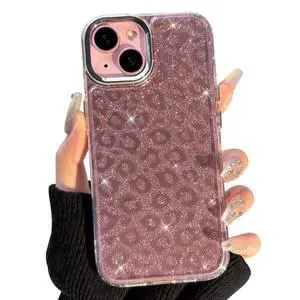 Compatible with iPhone 13/14 Case Cute Cool Glitter Leopard Print Cheetah Sparkle Bling for Girl Women Plating Camera Edge Shockproof Protective Cover - Pink Compatible with iPhone 13/14 Case Cute Cool Glitter Leopard Print Cheetah Sparkle Bling for Girl Women Plating Camera Edge Shockproof Protective Cover - Pink