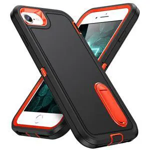 for iPhone SE 2022/2020/8/7/6S/6 Case with Kickstand, Slim Fit Heavy Duty Protection Shockproof Anti-Scratch Protective Sturdy Hard Case, Black/Orange for iPhone SE 2022/2020/8/7/6S/6 Case with Kickstand, Slim Fit Heavy Duty Protection Shockproof Anti-Scratch Protective Sturdy Hard Case, Black/Orange