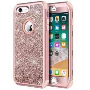 Designed for iPhone 8, iPhone 7 Case, Heavy Duty Full-Body Defender Protective Case Bling Glitter Sparkle Hard Shell Hybrid Shockproof Rubber Bumper Cover, Rose Gold Designed for iPhone 8, iPhone 7 Case, Heavy Duty Full-Body Defender Protective Case Bling Glitter Sparkle Hard Shell Hybrid Shockproof Rubber Bumper Cover, Rose Gold