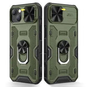for iPhone 14 Case, iPhone 13 Case with Camera Cover & Kickstand with Built-in 360°Rotate Ring Stand Heavy Duty Protective Phone Cover Case for iPhone 14 & iPhone 13 - Green for iPhone 14 Case, iPhone 13 Case with Camera Cover & Kickstand with Built-in 360°Rotate Ring Stand Heavy Duty Protective Phone Cover Case for iPhone 14 & iPhone 13 - Green