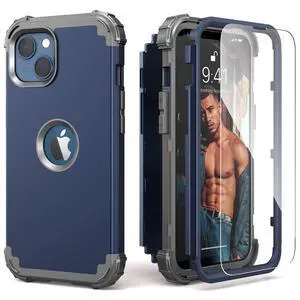 for iPhone 13 Case with Screen Protector, for iPhone 14 Case, Hybrid Shockproof Heavy Duty Protection Hard PC Cover Soft Silicone Sturdy Bumper Full Body Cover for iPhone 13/14 6.1",Blue for iPhone 13 Case with Screen Protector, for iPhone 14 Case, Hybrid Shockproof Heavy Duty Protection Hard PC Cover Soft Silicone Sturdy Bumper Full Body Cover for iPhone 13/14 6.1",Blue