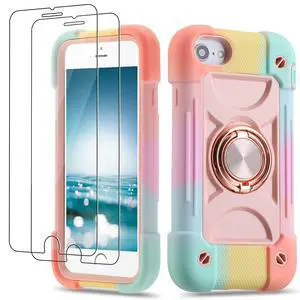 for iPhone Se3/iPhone Se2 Case,iPhone 6/6S Case,iPhone 7 Case/iPhone 8 Case 4.7 Inch with Ring Stand, with 2 Pack Screen Protector Heavy-Duty Military Grade Rugged Phone Case (Rainbow Pink) for iPhone Se3/iPhone Se2 Case,iPhone 6/6S Case,iPhone 7 Case/iPhone 8 Case 4.7 Inch with Ring Stand, with 2 Pack Screen Protector Heavy-Duty Military Grade Rugged Phone Case (Rainbow Pink)