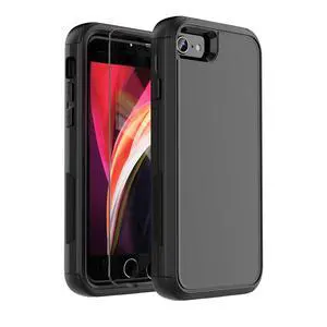 for iPhone SE Case 2022 (3rd)/2020 (2nd), iPhone 8/7 Case with Screen Protector 3 in 1 Heavy Duty Shockproof Shock-Resistant Cover 4.7 inch Black for iPhone SE Case 2022 (3rd)/2020 (2nd), iPhone 8/7 Case with Screen Protector 3 in 1 Heavy Duty Shockproof Shock-Resistant Cover 4.7 inch Black