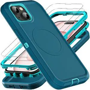 for iPhone 15 Case, Compatible with Magsafe, Military Grade 3 in 1 Heavy Duty Shockproof/Drop Proof/Dust Proof Case with 2Pcs Tempered Glass Screen Protector (New-Blue/Turquoise) for iPhone 15 Case, Compatible with Magsafe, Military Grade 3 in 1 Heavy Duty Shockproof/Drop Proof/Dust Proof Case with 2Pcs Tempered Glass Screen Protector (New-Blue/Turquoise)