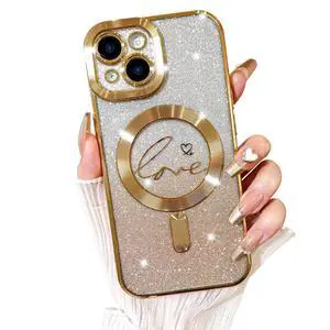 Designed for iPhone 15 Case,Compatible with MagSafe Love Heart Plating Camera Protection TPU Magnetic Glitter for Women Girls Shockproof Phone Bumper 6.1"-Gold Designed for iPhone 15 Case,Compatible with MagSafe Love Heart Plating Camera Protection TPU Magnetic Glitter for Women Girls Shockproof Phone Bumper 6.1"-Gold