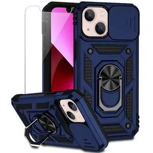 iPhone 13 Case with Screen Protector, Dual Layer Drop Protection, Magnetic Ring Holder - Navy Blue iPhone 13 Case with Screen Protector, Dual Layer Drop Protection, Magnetic Ring Holder - Navy Blue