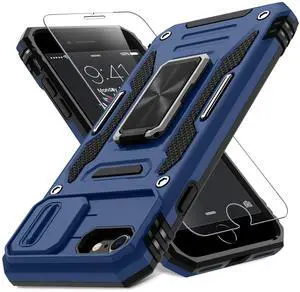 Case for iPhone SE 2022/2020,for iPhone 8/7 with Slide Camera Cover + Screen Protector,Rotated Ring Kickstand Military Grade Shockproof Protective Cover 4.7 Inch-Navy Blue Case for iPhone SE 2022/2020,for iPhone 8/7 with Slide Camera Cover + Screen Protector,Rotated Ring Kickstand Military Grade Shockproof Protective Cover 4.7 Inch-Navy Blue