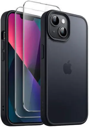 3 in 1 Matte Case for iPhone 13 6.1-Inch with 2-Pack Tempered Glass Screen Protector, Translucent Frosted Shockproof Phone Cover (Black) 3 in 1 Matte Case for iPhone 13 6.1-Inch with 2-Pack Tempered Glass Screen Protector, Translucent Frosted Shockproof Phone Cover (Black)