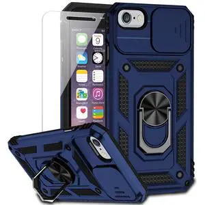 for iPhone SE (3rd and 2nd gen) 2022 and iPhone 8/7/6 Case with Camera Lens Cover HD Screen Protector, Military Grade Drop Protection Magnetic Ring Holder Kickstand Protective Phone Case (Navy Blue) for iPhone SE (3rd and 2nd gen) 2022 and iPhone 8/7/6 Case with Camera Lens Cover HD Screen Protector, Military Grade Drop Protection Magnetic Ring Holder Kickstand Protective Phone Case (Navy Blue)
