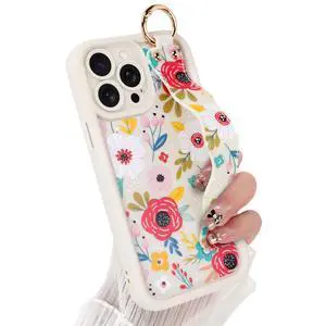 Compatible with iPhone 14 Pro Max Case with Finger Hand Strap for Girls Women, Cute Flowers Floral Phone Case with Wristband Kickstand, Durable Silicone Protective Cover, Blossom Compatible with iPhone 14 Pro Max Case with Finger Hand Strap for Girls Women, Cute Flowers Floral Phone Case with Wristband Kickstand, Durable Silicone Protective Cover, Blossom
