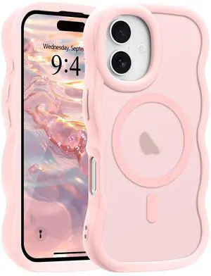 for iPhone 16 Case, Curly Wavy Frame Hard Translucent Matte Clear Back Cover for Women Men Compatible with Magsafe TPU Bumper Shockproof Drop Protection Phone Case for iPhone 16, Pink for iPhone 16 Case, Curly Wavy Frame Hard Translucent Matte Clear Back Cover for Women Men Compatible with Magsafe TPU Bumper Shockproof Drop Protection Phone Case for iPhone 16, Pink