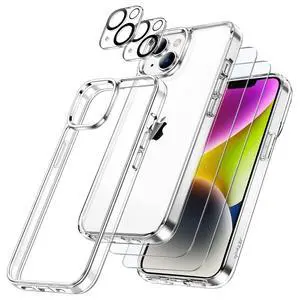 5 in 1 Case for iPhone 14 6.1-Inch, with 2-Pack Screen Protector and Camera Lens Protector, Non-Yellowing Shockproof Bumper Phone Cover, Full Coverage Tempered Glass Film (Clear) 5 in 1 Case for iPhone 14 6.1-Inch, with 2-Pack Screen Protector and Camera Lens Protector, Non-Yellowing Shockproof Bumper Phone Cover, Full Coverage Tempered Glass Film (Clear)