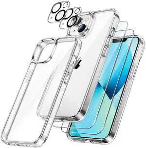 5 in 1 Case for iPhone 13 6.1-Inch, with 2-Pack Screen Protector and Camera Lens Protector, Non-Yellowing Shockproof Bumper Phone Cover, Full Coverage Tempered Glass Film (Clear) 5 in 1 Case for iPhone 13 6.1-Inch, with 2-Pack Screen Protector and Camera Lens Protector, Non-Yellowing Shockproof Bumper Phone Cover, Full Coverage Tempered Glass Film (Clear)