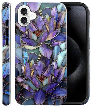 Case for iPhone 16,Glossy Case Cover for Women Girls,Drop Scratch Protective-Abstract Purple Lotus Case for iPhone 16,Glossy Case Cover for Women Girls,Drop Scratch Protective-Abstract Purple Lotus