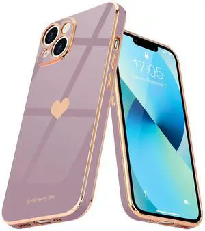 Compatible with iPhone 13 Case for Girl Women Cute Love-Heart Luxury Bling Plating Soft Back Cover Raised Camera Protection Bumper Silicone Shockproof Phone Case for iPhone 13, Lavender Compatible with iPhone 13 Case for Girl Women Cute Love-Heart Luxury Bling Plating Soft Back Cover Raised Camera Protection Bumper Silicone Shockproof Phone Case for iPhone 13, Lavender