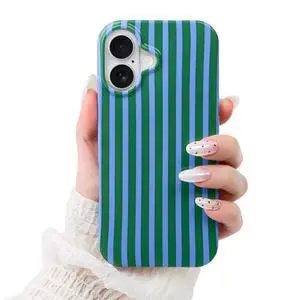 Compatible with iPhone 16 Case,Cute Aesthetic Striped Pattern Cover for Women Girls,Soft TPU Shockproof Protective Stylish Kawaii Case for iPhone 16 6.1",Blue/Green Compatible with iPhone 16 Case,Cute Aesthetic Striped Pattern Cover for Women Girls,Soft TPU Shockproof Protective Stylish Kawaii Case for iPhone 16 6.1",Blue/Green
