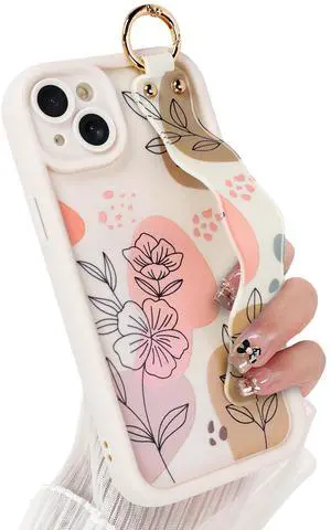 Compatible with iPhone 15 Case with Finger Hand Strap for Girls Women, Cute Flowers Floral Phone Case with Wristband Kickstand, Durable Silicone Protective Cover, Beige Compatible with iPhone 15 Case with Finger Hand Strap for Girls Women, Cute Flowers Floral Phone Case with Wristband Kickstand, Durable Silicone Protective Cover, Beige