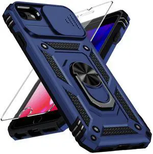 for iPhone SE 3rd Generation / 2nd Generation Case, iPhone SE 2022/2020, iPhone 8/7/6 Case with Slide Camera Cover HD Screen Protector Heavy Duty Kickstand Phone Case,Navy Blue for iPhone SE 3rd Generation / 2nd Generation Case, iPhone SE 2022/2020, iPhone 8/7/6 Case with Slide Camera Cover HD Screen Protector Heavy Duty Kickstand Phone Case,Navy Blue