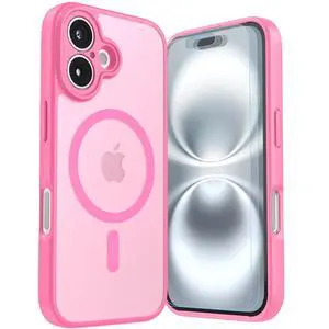 Magnetic Shockproof for iPhone 16 Case, 14FT Military Protective Cover, Anti-Slip Texture Translucent Matte Phone Case with 2 Screen Protector for iPhone 16 - Hot Pink Magnetic Shockproof for iPhone 16 Case, 14FT Military Protective Cover, Anti-Slip Texture Translucent Matte Phone Case with 2 Screen Protector for iPhone 16 - Hot Pink