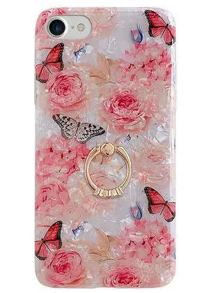Compatible with iPhone SE Case 2022/2020,for iPhone 8/7 Cases 4.7 inch Flower Cute Fashion Design for Women Girl 360 Degree Rotating Ring Kickstand Soft TPU Shockproof Cover Rose Butterfly Compatible with iPhone SE Case 2022/2020,for iPhone 8/7 Cases 4.7 inch Flower Cute Fashion Design for Women Girl 360 Degree Rotating Ring Kickstand Soft TPU Shockproof Cover Rose Butterfly