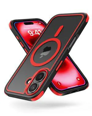 for iPhone 16 Case, Compatible with MagSafe, Crystal Clear Case with Magnetic Ring, Multicolor Protective Shockproof Bumpers, Not Yellowing Slim Cover for Men Women - Black/Red for iPhone 16 Case, Compatible with MagSafe, Crystal Clear Case with Magnetic Ring, Multicolor Protective Shockproof Bumpers, Not Yellowing Slim Cover for Men Women - Black/Red