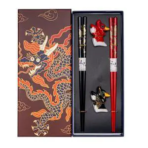 2 Pair Japanese Asian Bamboo Chopsticks Set with Chopsticks Rest Double Pairs In Gift Box Packaging (Oriental Dragon) 2 Pair Japanese Asian Bamboo Chopsticks Set with Chopsticks Rest Double Pairs In Gift Box Packaging (Oriental Dragon)