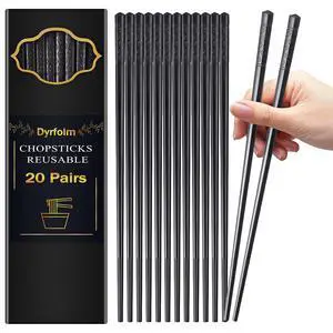 20 Pairs Fiberglass Chopsticks, Reusable Non-Slip Chopsticks for Chinese & Japanese Food, Dishwasher Safe (9.4 inch Black) 20 Pairs Fiberglass Chopsticks, Reusable Non-Slip Chopsticks for Chinese & Japanese Food, Dishwasher Safe (9.4 inch Black)
