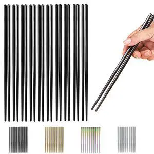 10 Pairs Reusable Chopsticks, Titanium Black Plating Stainless Steel Metal Chop Sticks, Japanese Chinese Korean Chopstick Dishwasher Safe, 8.9 Inch (Black / Chop sticks) 10 Pairs Reusable Chopsticks, Titanium Black Plating Stainless Steel Metal Chop Sticks, Japanese Chinese Korean Chopstick Dishwasher Safe, 8.9 Inch (Black / Chop sticks)