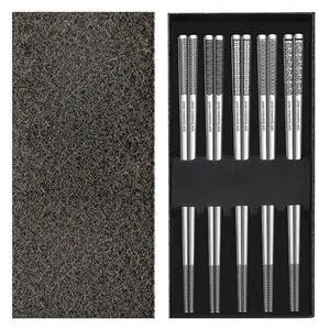 Metal Chopsticks Reusable 316 Stainless Steel Chopsticks Multipack Dishwasher Safe Chop Sticks Square Fancy Laser Engraved Non-slip Korean Chopstick for Cooking Eating 9.45 Inches 5 Pairs Gift SetS Metal Chopsticks Reusable 316 Stainless Steel Chopsticks Multipack Dishwasher Safe Chop Sticks Square Fancy Laser Engraved Non-slip Korean Chopstick for Cooking Eating 9.45 Inches 5 Pairs Gift SetS