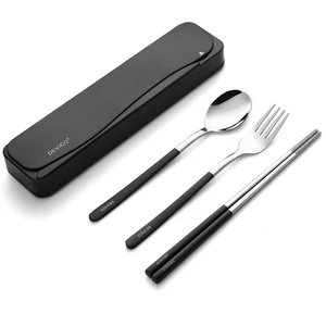 Travel Utensils with Case, 4Pcs Portable Silverware Set for Work, 18/8 Stainless Steel Reusable Cutlery, Korean Spoon and Chopsticks Fork for Camping, School, Lunch Box Accessories (Black) Travel Utensils with Case, 4Pcs Portable Silverware Set for Work, 18/8 Stainless Steel Reusable Cutlery, Korean Spoon and Chopsticks Fork for Camping, School, Lunch Box Accessories (Black)
