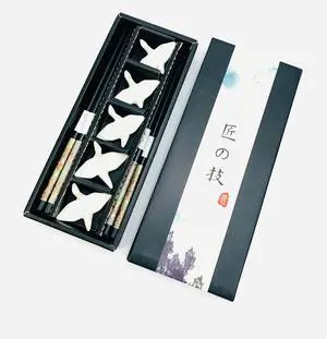 Chopsticks Gift Set 5 Pairs Reusable Black Bamboo Chopsticks with 5 Porcelain Crane Chopstick Rests, 9 Long, Dishwasher Safe, Elegant Gift Box Included Chopsticks Gift Set 5 Pairs Reusable Black Bamboo Chopsticks with 5 Porcelain Crane Chopstick Rests, 9 Long, Dishwasher Safe, Elegant Gift Box Included