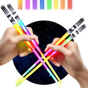 LIGHTSABER CHOPSTICKs LIGHT UP STAR WARS LED Glowing Light Saber Chop Sticks REUSABLE Sushi Lightup Sabers Bright LEDs - 8 Color Modes - 2 Pairs LIGHTSABER CHOPSTICKs LIGHT UP STAR WARS LED Glowing Light Saber Chop Sticks REUSABLE Sushi Lightup Sabers Bright LEDs - 8 Color Modes - 2 Pairs