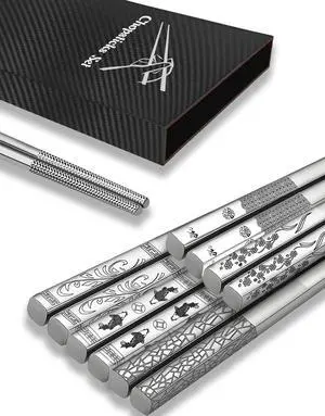 Metal Chopsticks 5 Pairs Stainless Steel Chopsticks Reusable Dishwasher Safe Square Lightweight Non-Slip Chop Sticks (Mixed Pattern) Metal Chopsticks 5 Pairs Stainless Steel Chopsticks Reusable Dishwasher Safe Square Lightweight Non-Slip Chop Sticks (Mixed Pattern)