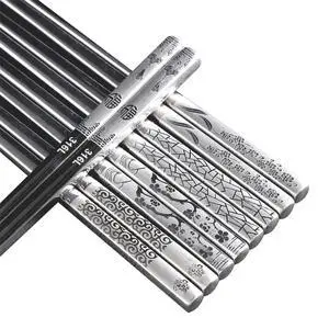 5 Pairs Metal Chopsticks, 316 Stainless Steel Chopsticks with Pattern, Reusable Dishwasher Safe, Non Slip Chopstick ,Chopstick Set for Home Restaurant 5 Pairs Metal Chopsticks, 316 Stainless Steel Chopsticks with Pattern, Reusable Dishwasher Safe, Non Slip Chopstick ,Chopstick Set for Home Restaurant