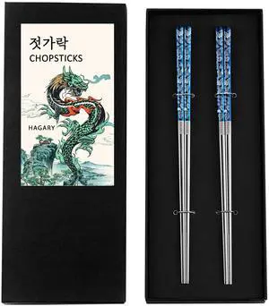 Dragon Chopsticks Metal Reusable Designed In Korea Japanese Style Stainless Steel 316 18/10 Non-Slip Dishwasher Safe Laser Etched (Blue - 2 Pairs) Dragon Chopsticks Metal Reusable Designed In Korea Japanese Style Stainless Steel 316 18/10 Non-Slip Dishwasher Safe Laser Etched (Blue - 2 Pairs)
