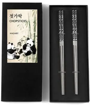 Panda Black Chopsticks Metal Chopsticks Reusable Designed In Korea Japanese Style Stainless Steel 316 18/10 Non-Slip Dishwasher Safe (Black - 2 Pairs) Panda Black Chopsticks Metal Chopsticks Reusable Designed In Korea Japanese Style Stainless Steel 316 18/10 Non-Slip Dishwasher Safe (Black - 2 Pairs)