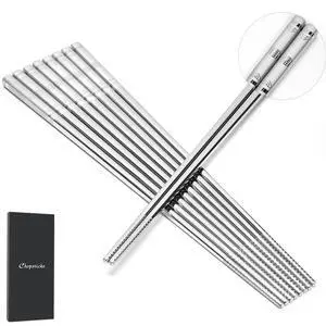 Premium 304 Stainless Steel Chopsticks Set (5 pair) - Reusable Metal Chopsticks with Laser Etching, Elegant Gift Box, Dishwasher Safe Premium 304 Stainless Steel Chopsticks Set (5 pair) - Reusable Metal Chopsticks with Laser Etching, Elegant Gift Box, Dishwasher Safe