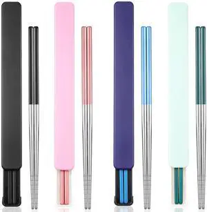 4 Pairs Portable Chopsticks with Case Metal Stainless Steel Chopsticks Reusable Portable Utensil for Travel, Office Lunch & Holiday Gift for Friends & Family 4 Pairs Portable Chopsticks with Case Metal Stainless Steel Chopsticks Reusable Portable Utensil for Travel, Office Lunch & Holiday Gift for Friends & Family
