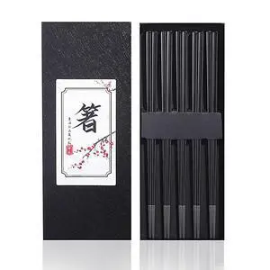 Metal Chopsticks Reusable Black Titanium Plated Stainless Steel Chopstick Dishwasher Safe Chop Sticks Japanese Korean Square Chopsticks 9.5Inches Non-Slip for Beginners Food Cooking 5 pairs Gift Set Metal Chopsticks Reusable Black Titanium Plated Stainless Steel Chopstick Dishwasher Safe Chop Sticks Japanese Korean Square Chopsticks 9.5Inches Non-Slip for Beginners Food Cooking 5 pairs Gift Set