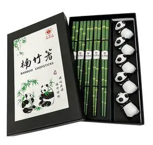 Wooden Chopsticks Reusable 5 Pairs Gift Set with 5pcs porcelain rest Panda and Green Bamboo Design Hand-Made 8.8 Inch/22.5cm Wooden Chopsticks Reusable 5 Pairs Gift Set with 5pcs porcelain rest Panda and Green Bamboo Design Hand-Made 8.8 Inch/22.5cm